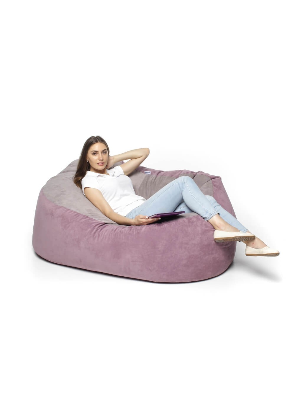 Безкаркасний рожевий сірий диван з кульками