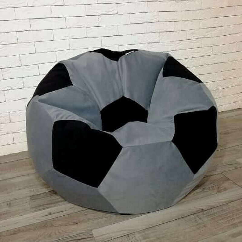 Крісло м'яч сірий+чорний велюр