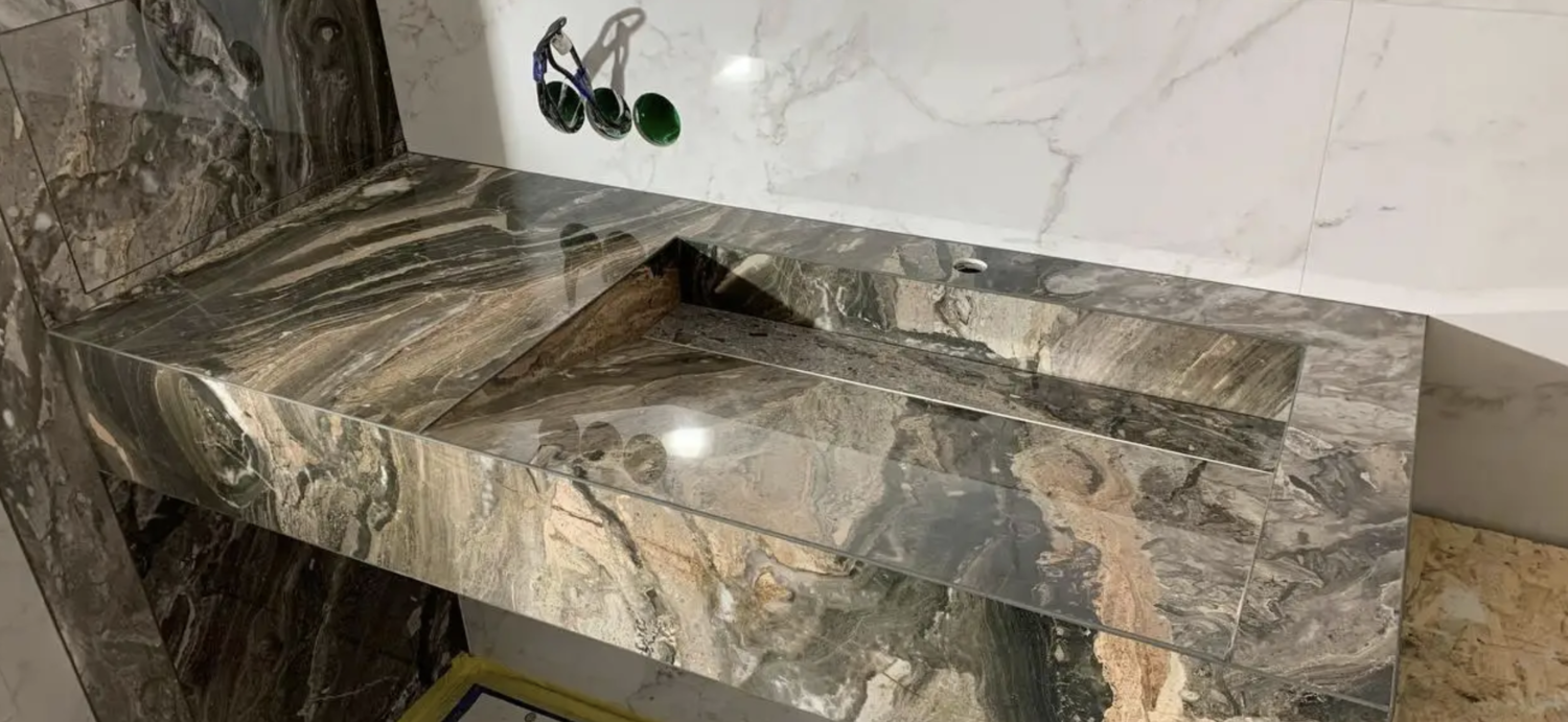 Купити прямокутний глянцевий умивальник із керамограніту з щілинним зливом у стилі ЛОФТ